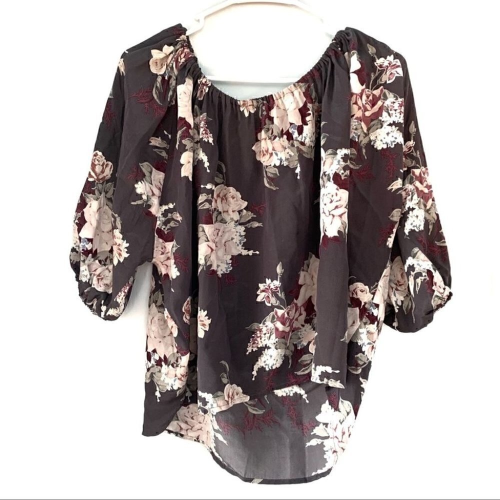Joie Silk Dark Floral Off Shoulder High Low Hem